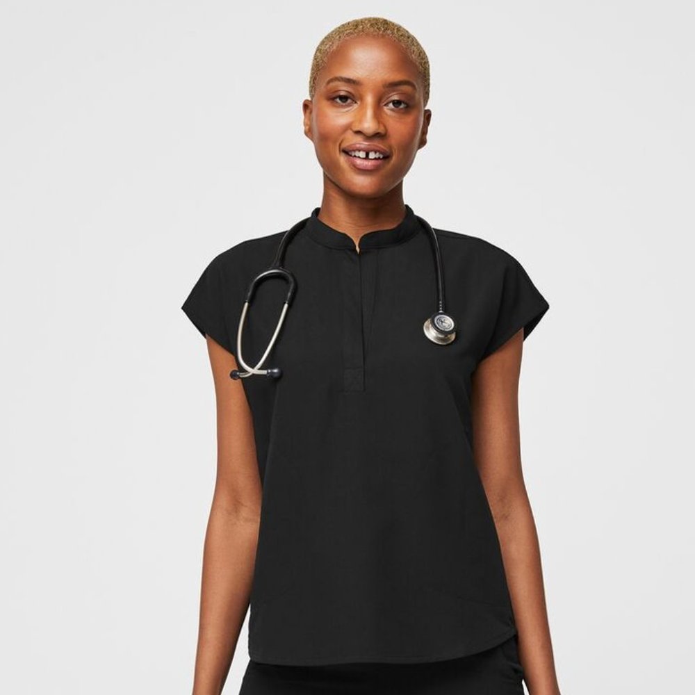 FIGS Rafaela Oversized Scrub Top - BLACK - XSMALL